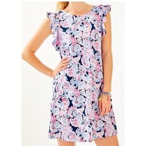 Lilly Pulitzer Ruffle Sleeve‎ Shift Dress Multi Color Print Size M